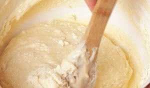 cake batter in a mixing bowl