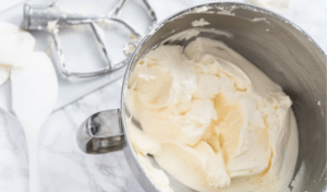 cream cheese frosting in a mixing bowl